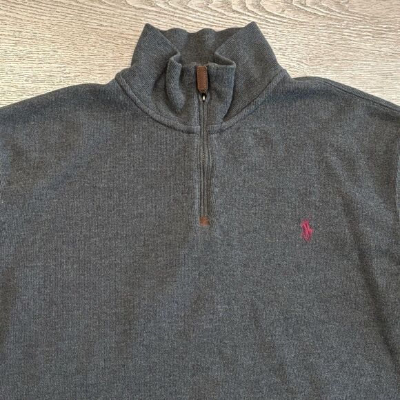 Polo Ralph Lauren Sweater Mens Large Gray 1/4 Zip Pony Logo Casual - Picture 1 of 9